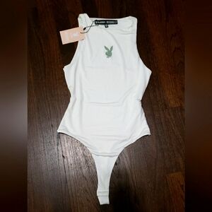 Playboy x Missguided High Neck Thong Bodysuit – White, Size US 6 / UK 10 – NWT